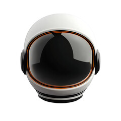  A high contrast futuristic white and black 3D space helmet icon designed with a glossy front visor and rounded structure placed on a transparent background