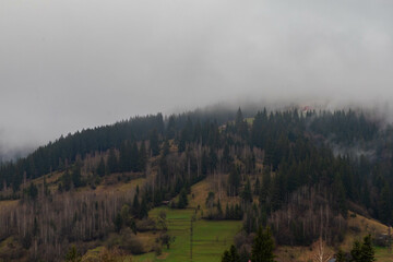 Clouds gradually rise in the morning in the Carpathians