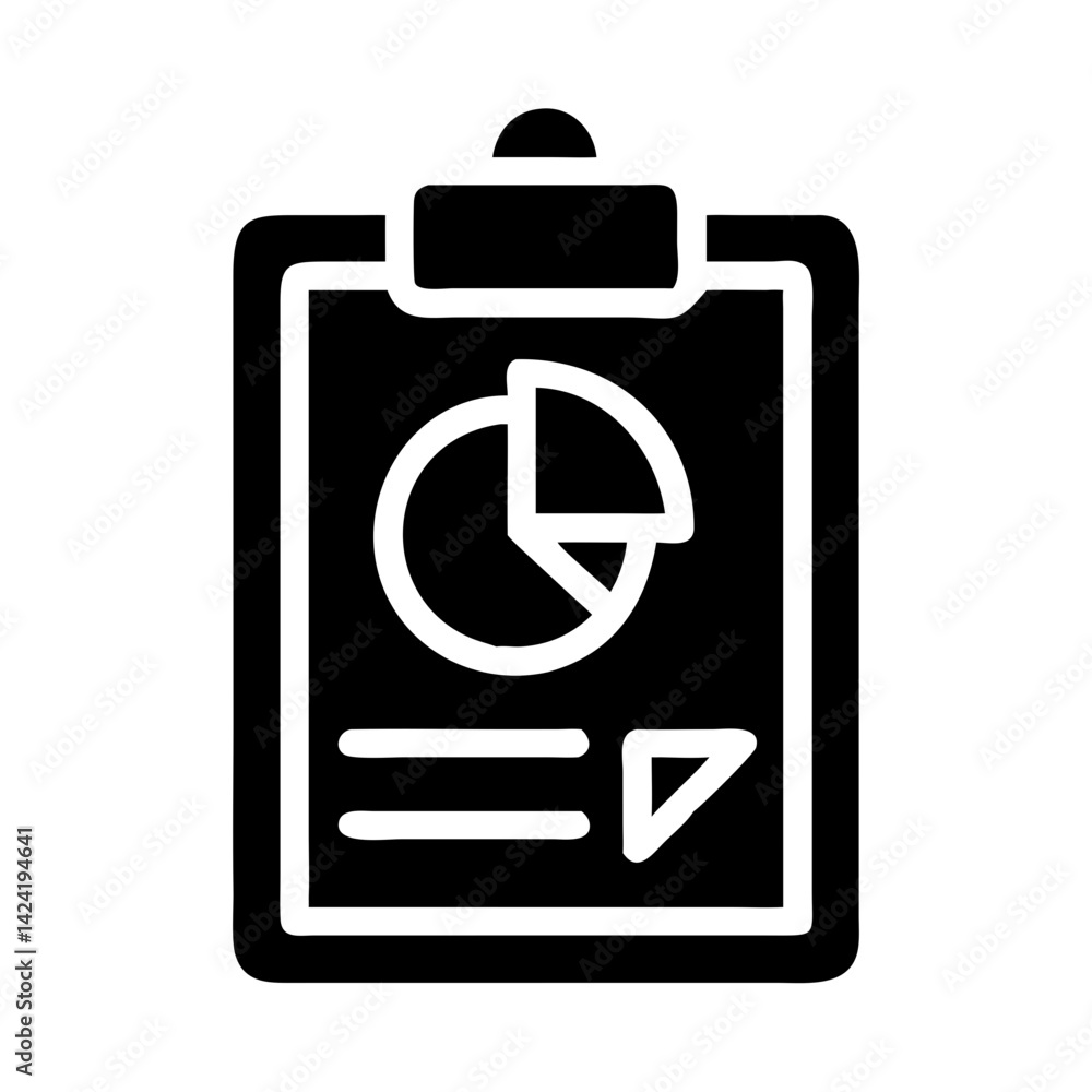 Poster Clipboard with Pie Chart Icon Representing Data Analysis or Business Report