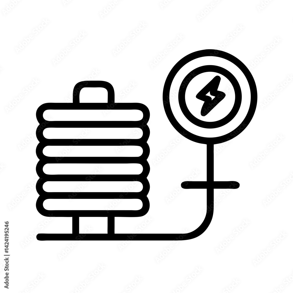 Aufkleber coil with power source icon representing electromagnetic energy or electrical induction