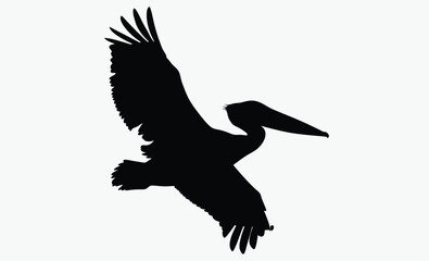 Pelican bird silhouette, flying pelican icon, vector illustration
