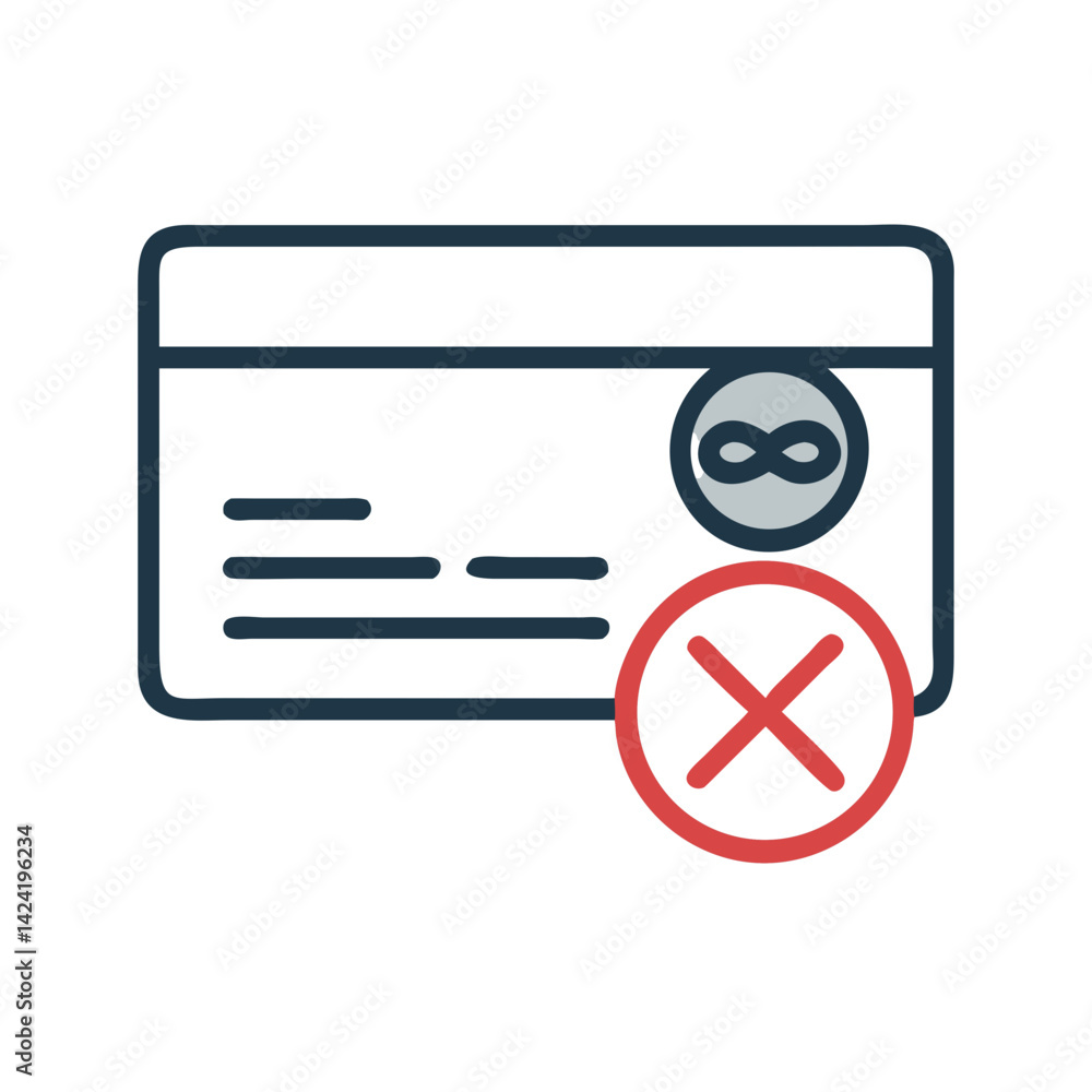 Aufkleber credit card with denied symbol icon representing payment rejection or transaction failure