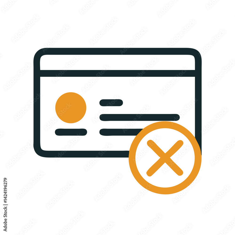 Aufkleber credit card with denied symbol icon representing payment rejection or transaction failure