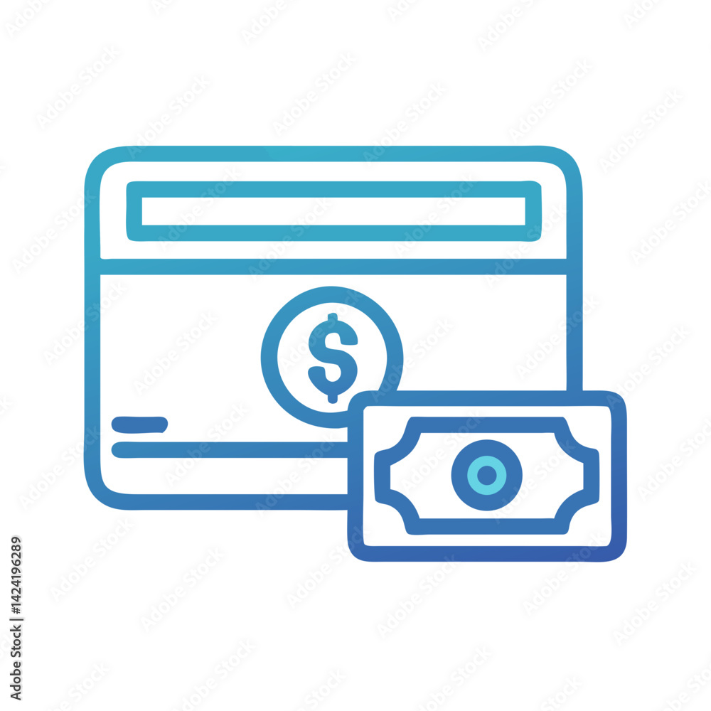 Poster credit card with dollar icon representing payment method or financial transaction