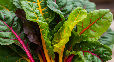Close Up Of Vibrant Swiss Chard Colorful Leaves And Stems