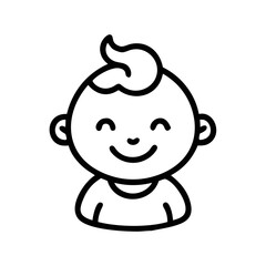 Smiling Baby Icon – Cute Infant Face Outline Vector Illustration