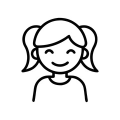 Smiling Girl Icon – Happy Female Child Outline Vector Illustration