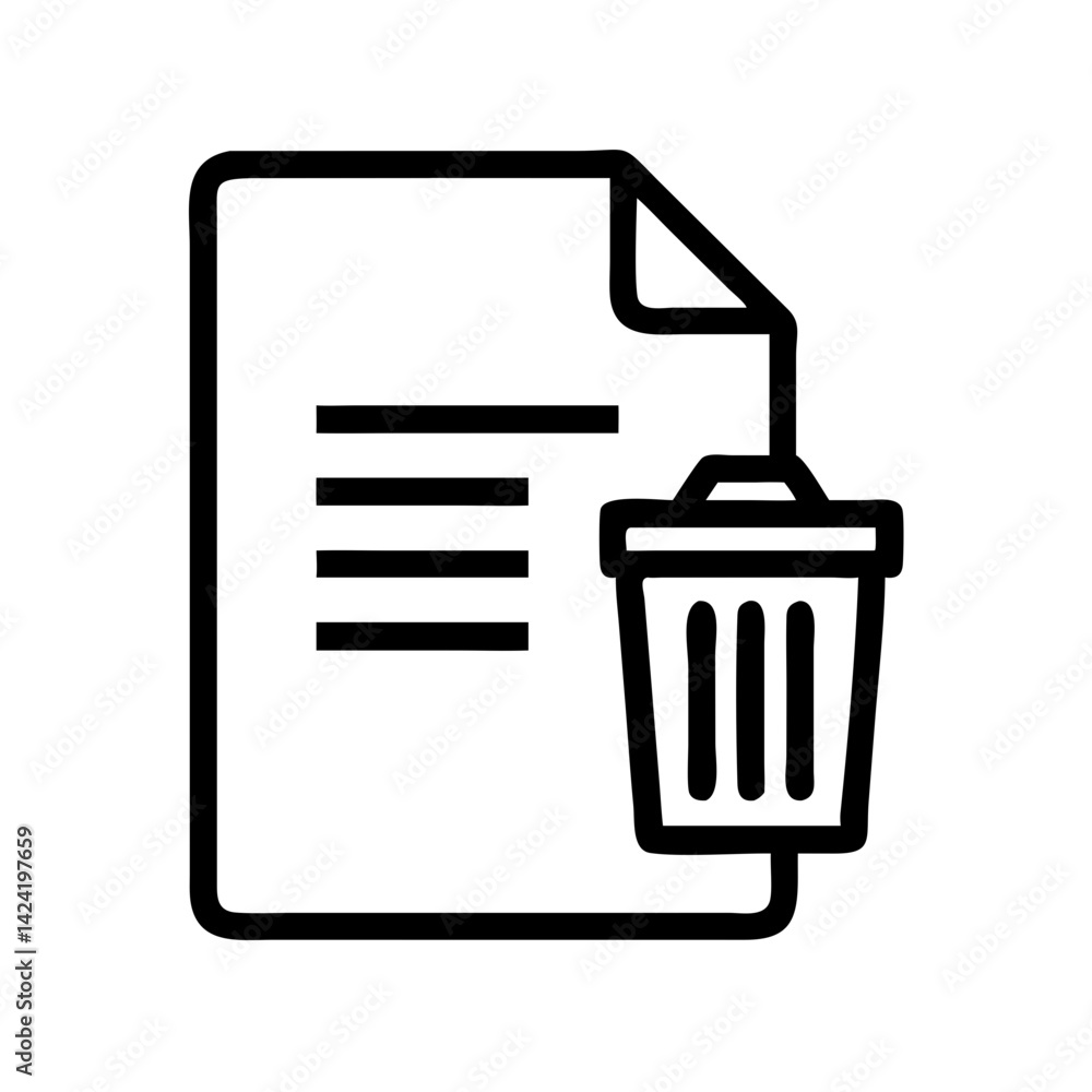 Aufkleber Deleted Document in Trash Icon Representing Removed Files or Data Disposal