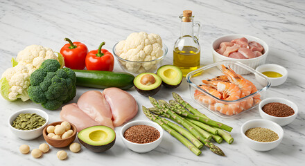 Assortment Of Fresh Ingredients For Balanced Nutrient Rich Ketogenic Diet