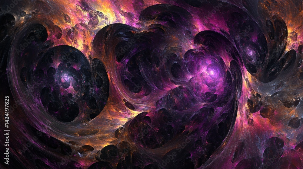 Poster abstract fractal swirls of cosmic nebulae.