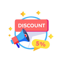 Discount Badge with Megaphone Icon Representing Promotional Offer or Sale Announcement