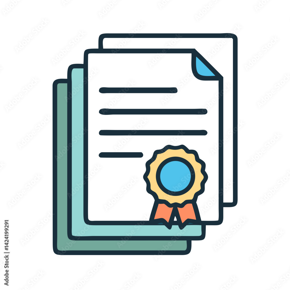 Fototapete Document Stack with Seal Icon Representing Official Files and Authorized Documents