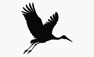 Stork silhouette, flying stork icon, bird vector illustration