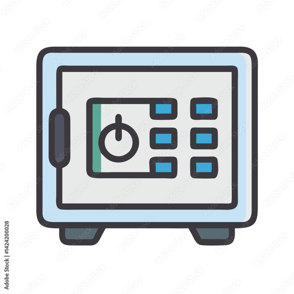 Poster electronic safe lockbox icon representing secure storage and protection
