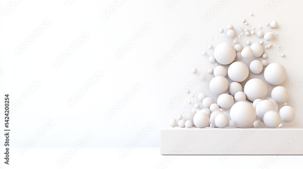 Poster minimalist white display with clustered spheres