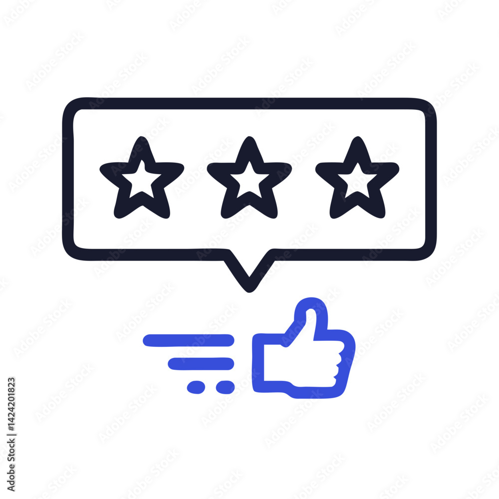 Poster five-star customer review icon representing high rating and customer satisfaction