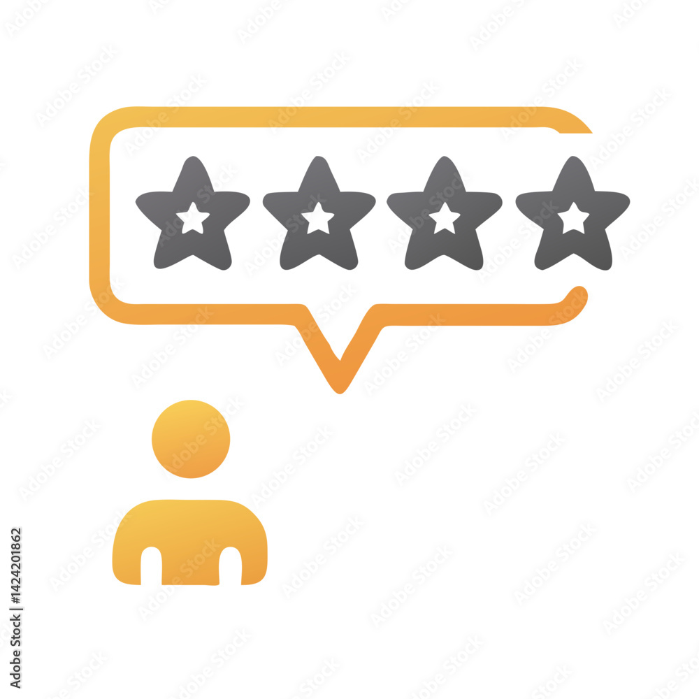 Poster five-star customer review icon representing high rating and customer satisfaction
