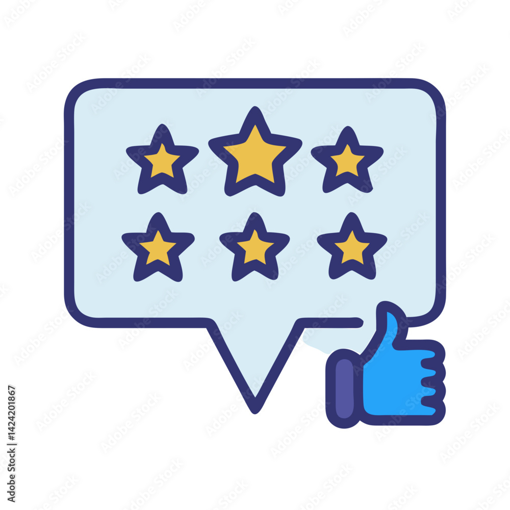 Poster five-star customer review icon representing high rating and customer satisfaction