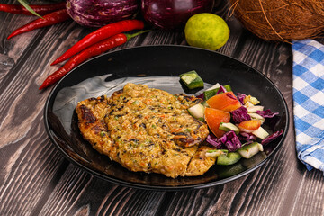 Tasty chicken steak with vegetables