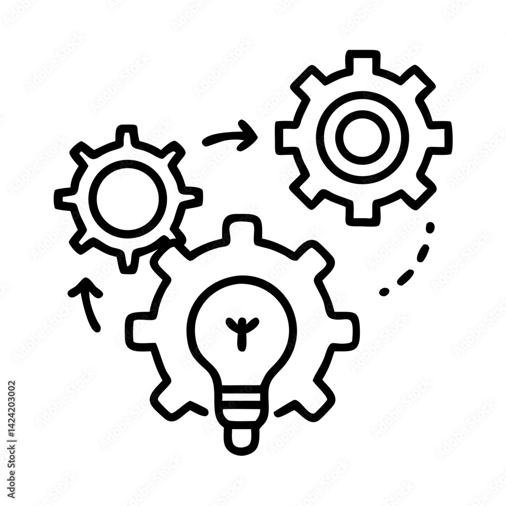 Poster gears with lightbulb icon representing innovation and creative solutions