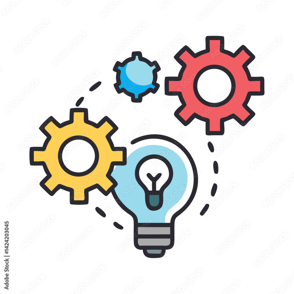 Poster gears with lightbulb icon representing innovation and creative solutions