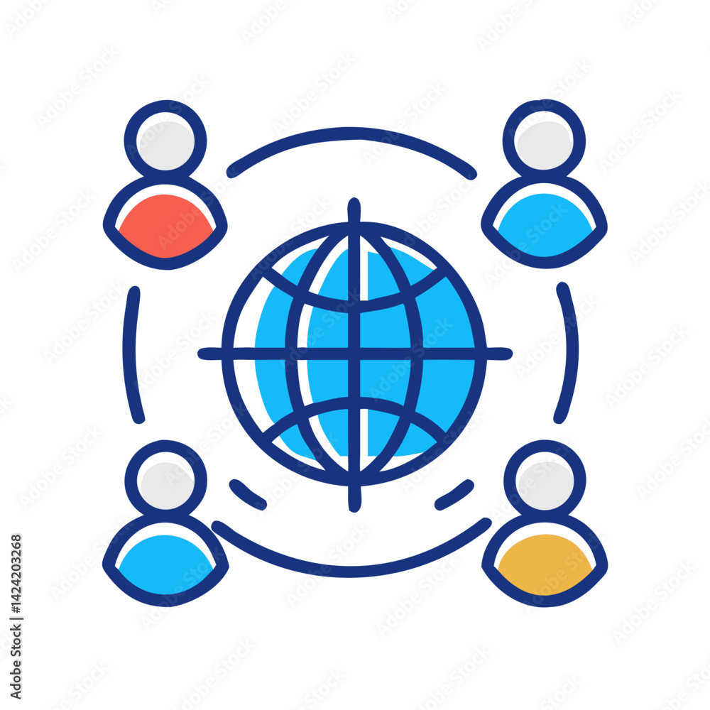 Aufkleber global team icon representing international collaboration and cross-border teamwork