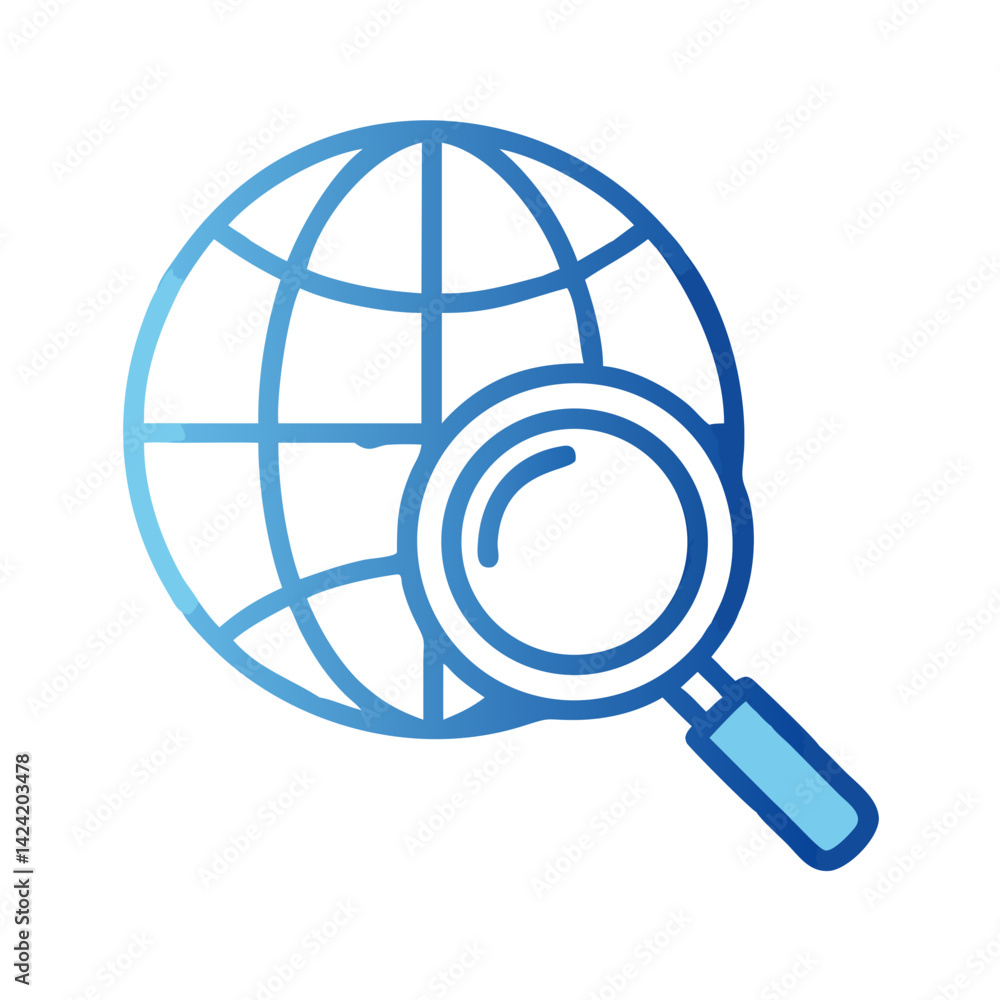 Aufkleber globe with magnifier icon representing global market and search for opportunities