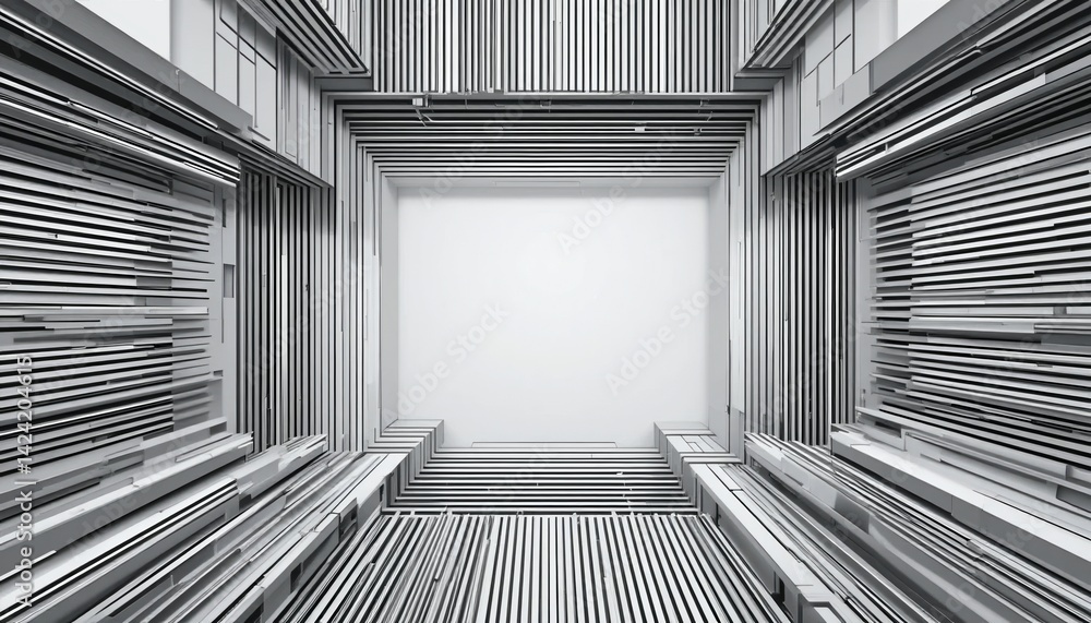 Poster exploring abstract architecture elements modern gallery digital artwork minimalist environment aeria
