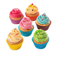 Assorted cupcakes png colorful icing cupcakes png dessert collection png white background image