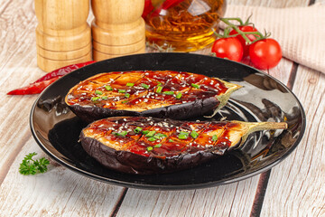 Baked eggplant with teriyaki sause