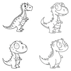 Bundle Cartoon  dinosaur line art and illustrator eps 10