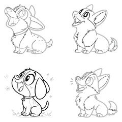 Bundle Cartoon  Dog line art and illustrator eps 10