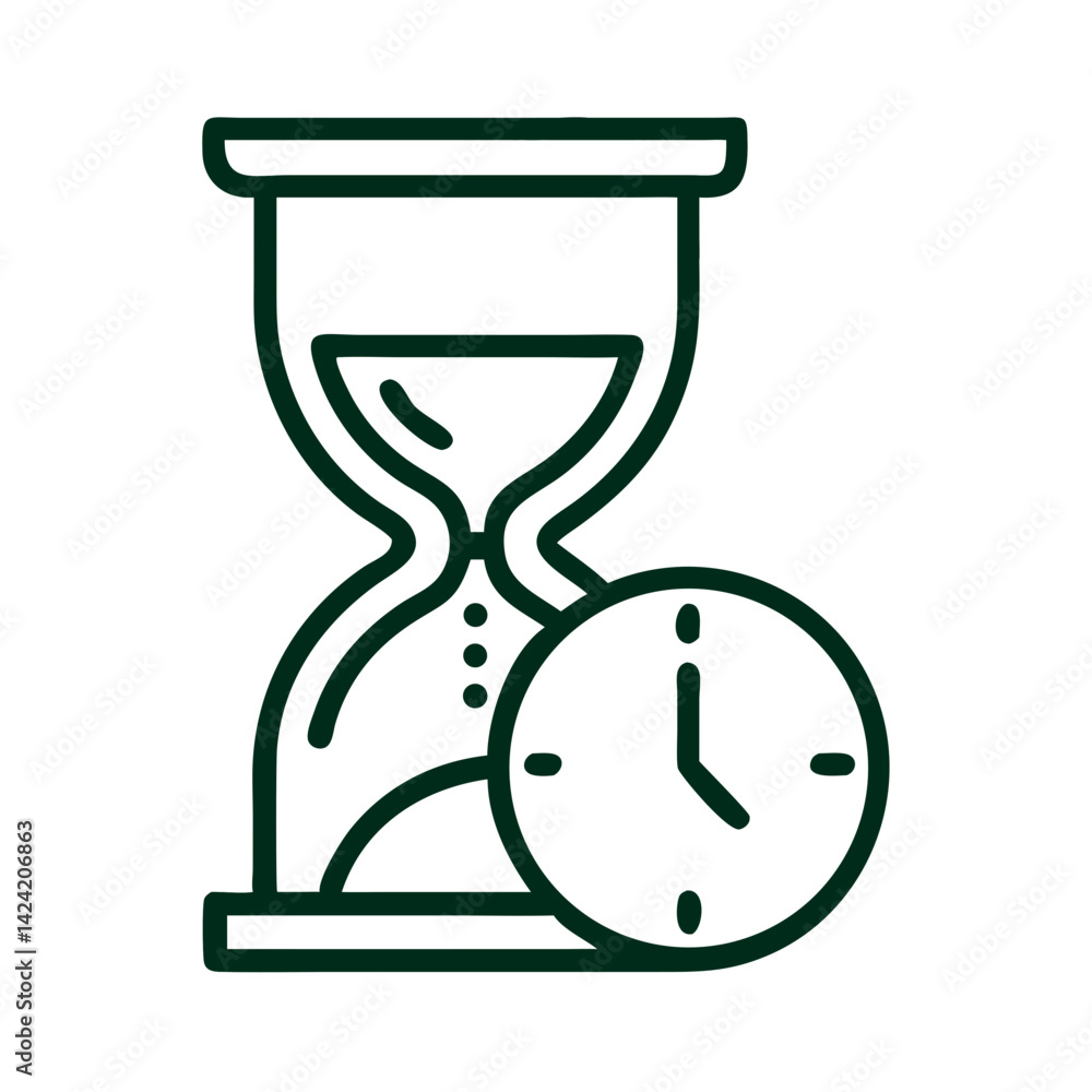 Poster hourglass time tracker icon representing time management and productivity