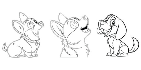 Bundle Cartoon  Dog line art and illustrator eps 10