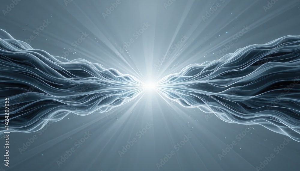 Poster dynamic light waves converging abstract digital art futuristic concept ethereal environment close-up