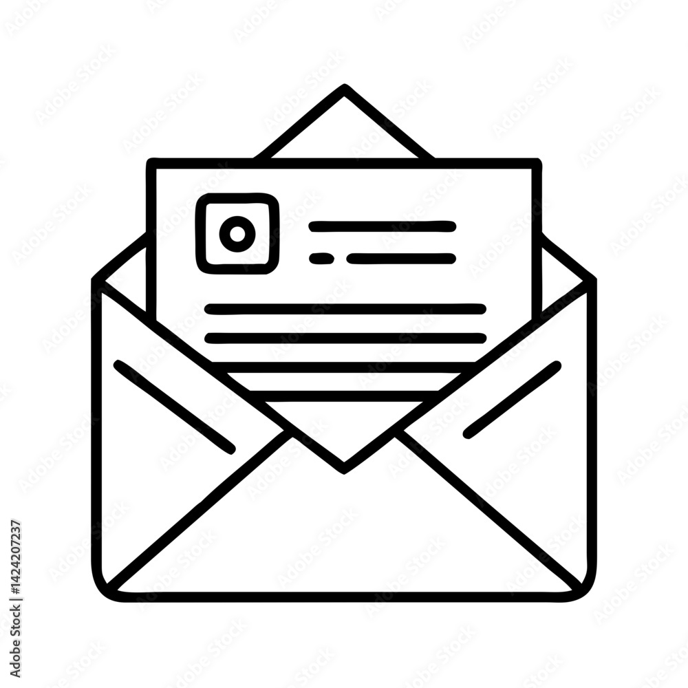 Poster invitation envelope with card icon representing event invitation and greeting