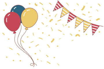 Celebration banner with gold confetti and balloons. vector illustration