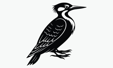 Woodpecker silhouette, bird icon, woodpecker silhouette illustration isolated on a white background, 