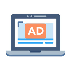 Laptop with Ad Icon Representing Digital Advertising and Online Promotion