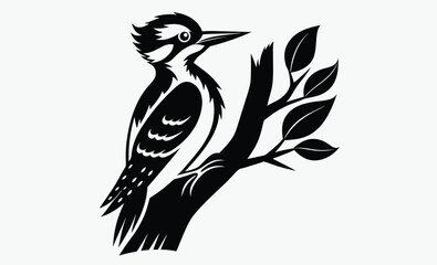 Woodpecker silhouette, bird icon, woodpecker silhouette illustration isolated on a white background, 