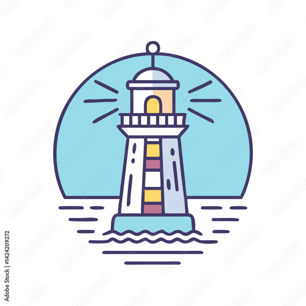 Poster lighthouse icon representing coastal safety beacon and navigation guide
