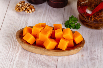 Yellow cheddae cheese cubes snack