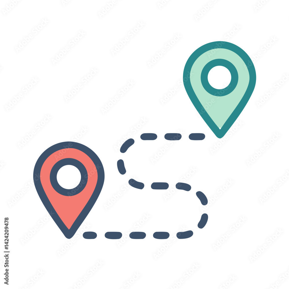Aufkleber Location Path Icon Representing Travel Waypoints and Route Mapping