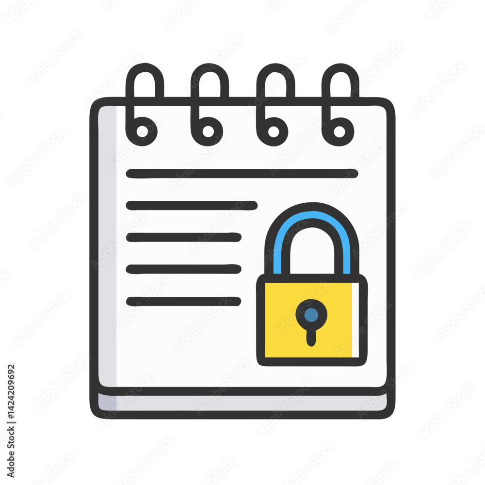Poster locked spiral notepad icon representing secure notes and confidential information