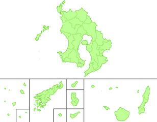 鹿児島県　地図　黄緑　イラスト