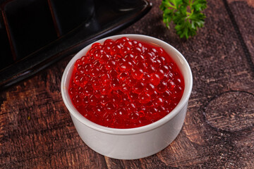 Salmon red caviar in the bowl