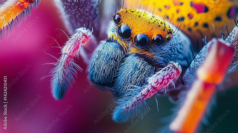 Poster Vibrant jumping spider displaying its vivid colors and intricate details while perched