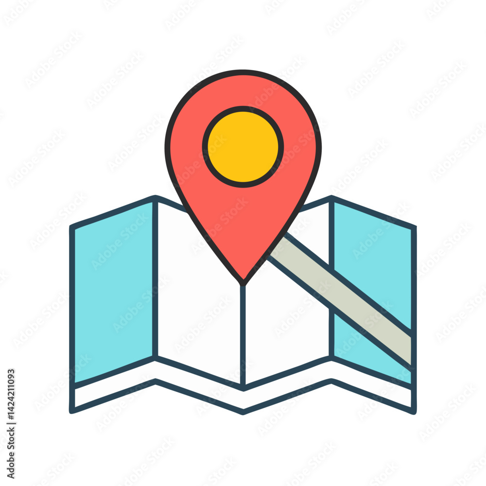 Aufkleber Map with Marker Icon Representing Location Tracking and Navigation