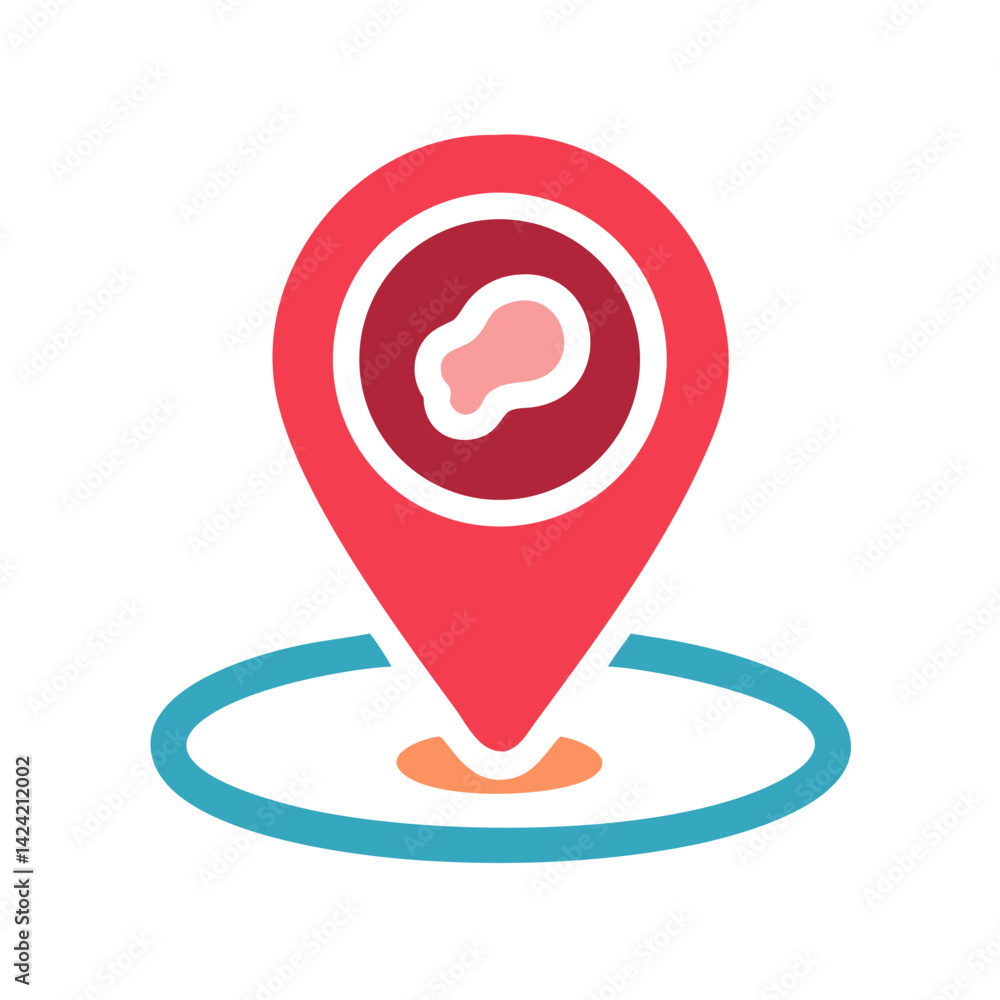 Poster Meat Pin Icon Representing Butcher Location Marker and Meat Store Navigation