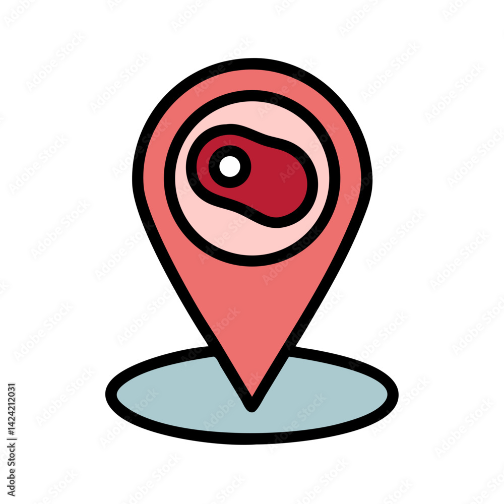 Poster Meat Pin Icon Representing Butcher Location Marker and Meat Store Navigation